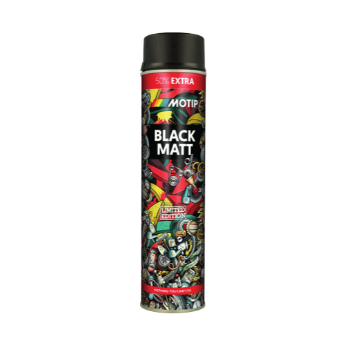 Lakier akrylowy Motip Black Mat 600 ml spray do aut, felg i tworzyw