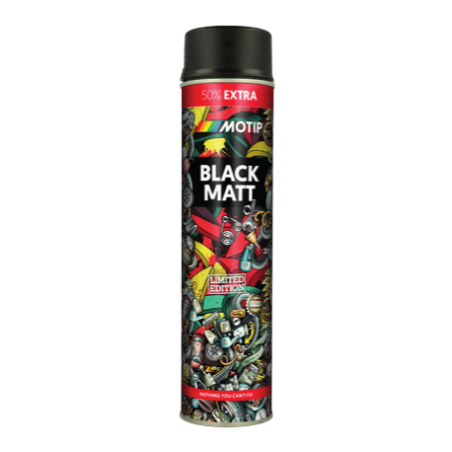 Lakier akrylowy Motip Black Mat 600 ml spray do aut, felg i tworzyw