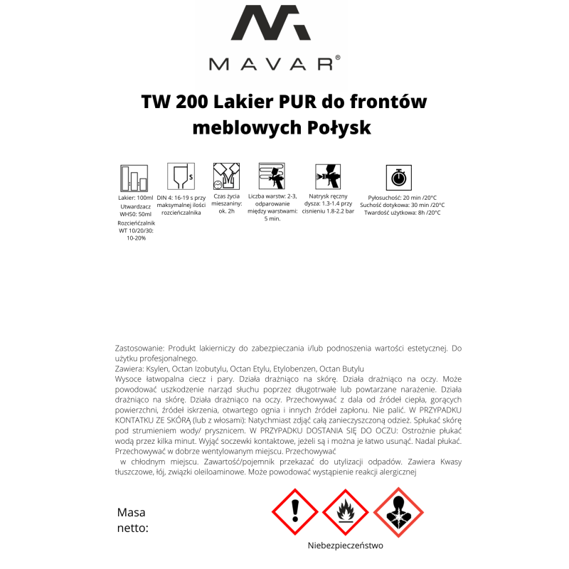 Lakier do frontów meblowych 2K TW200 Lakier do frontów meblowych 2K TW200